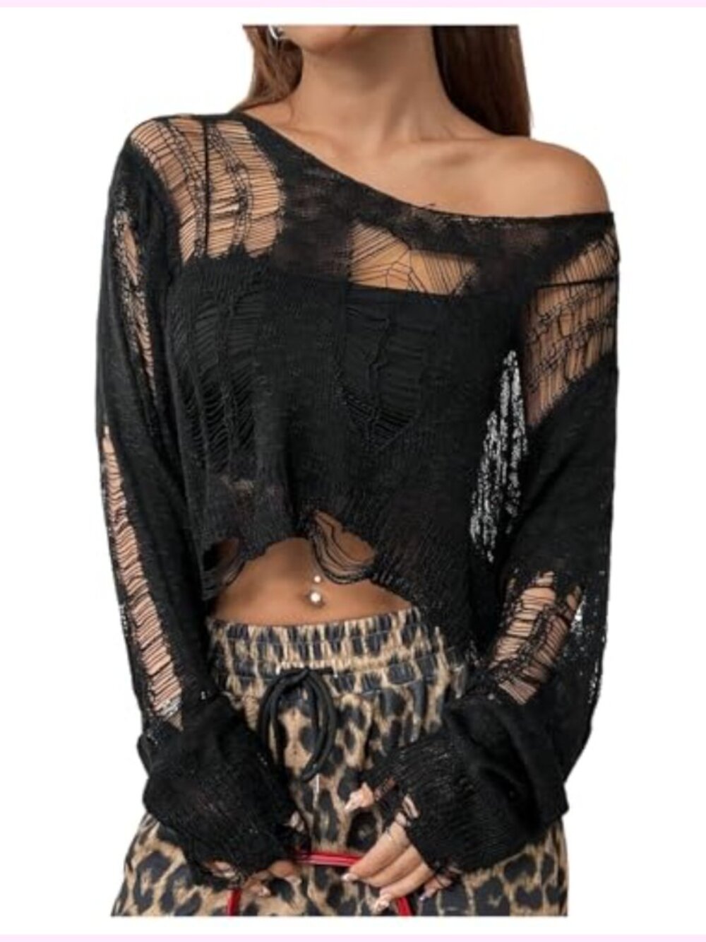 See Through Ripped Cropped Pullover Sweater Gothic Y2k